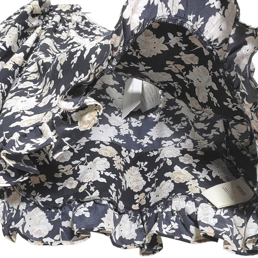 NEW LoveShackFancy Silk Floral Print Louis Blouse in Almond Cookie - Picture 12 of 16
